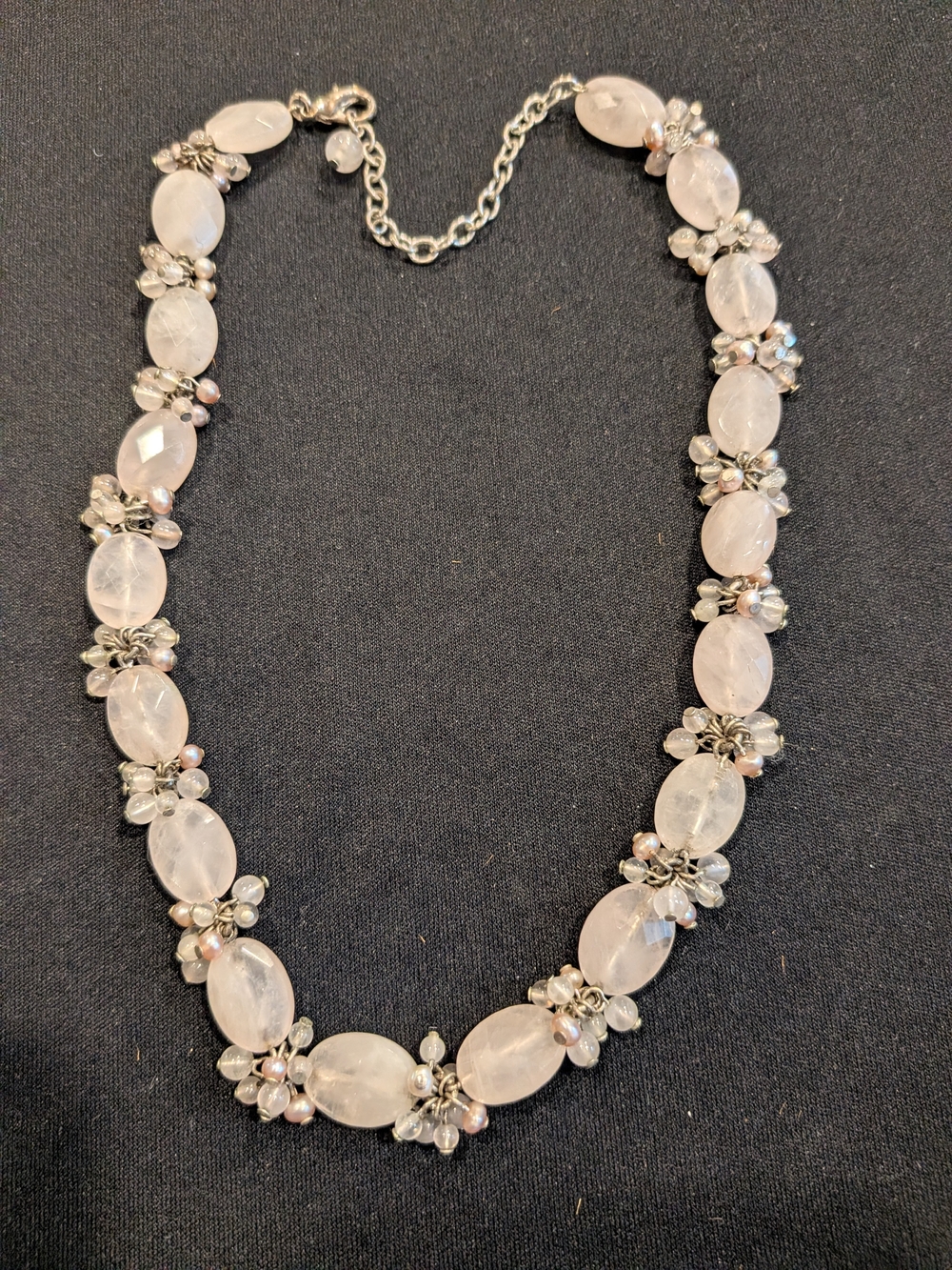 Rose Quartz Beaded Necklace - Pink Gemstone Statement Necklace 8.5"